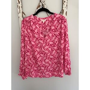 M&S Per Una pink floral notch neck blouse size US 16